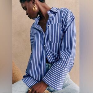 NWT Rare! Sezane Bilma shirt blue stripes size 38. Button down top poplin